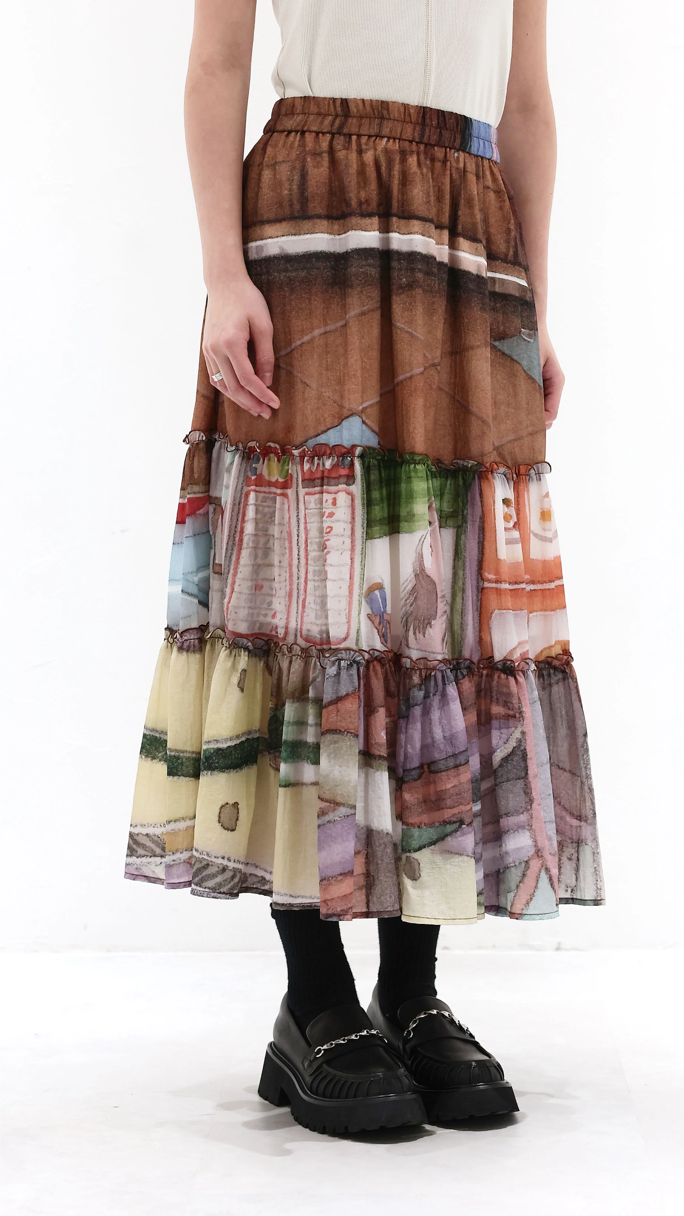 INITIAL x Little Thunder Pattern Midi Skirt - Umamrii