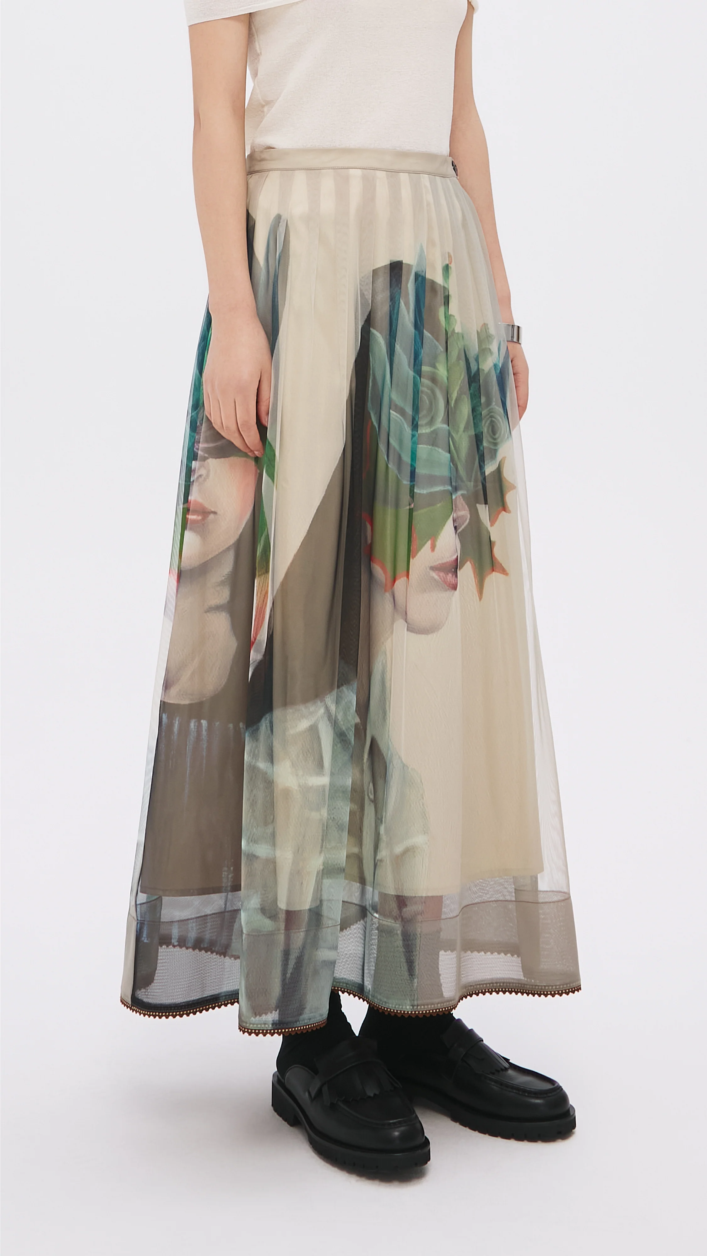 Mariko Enomoto Graphic Pleated Mesh Skirt - Umamrii